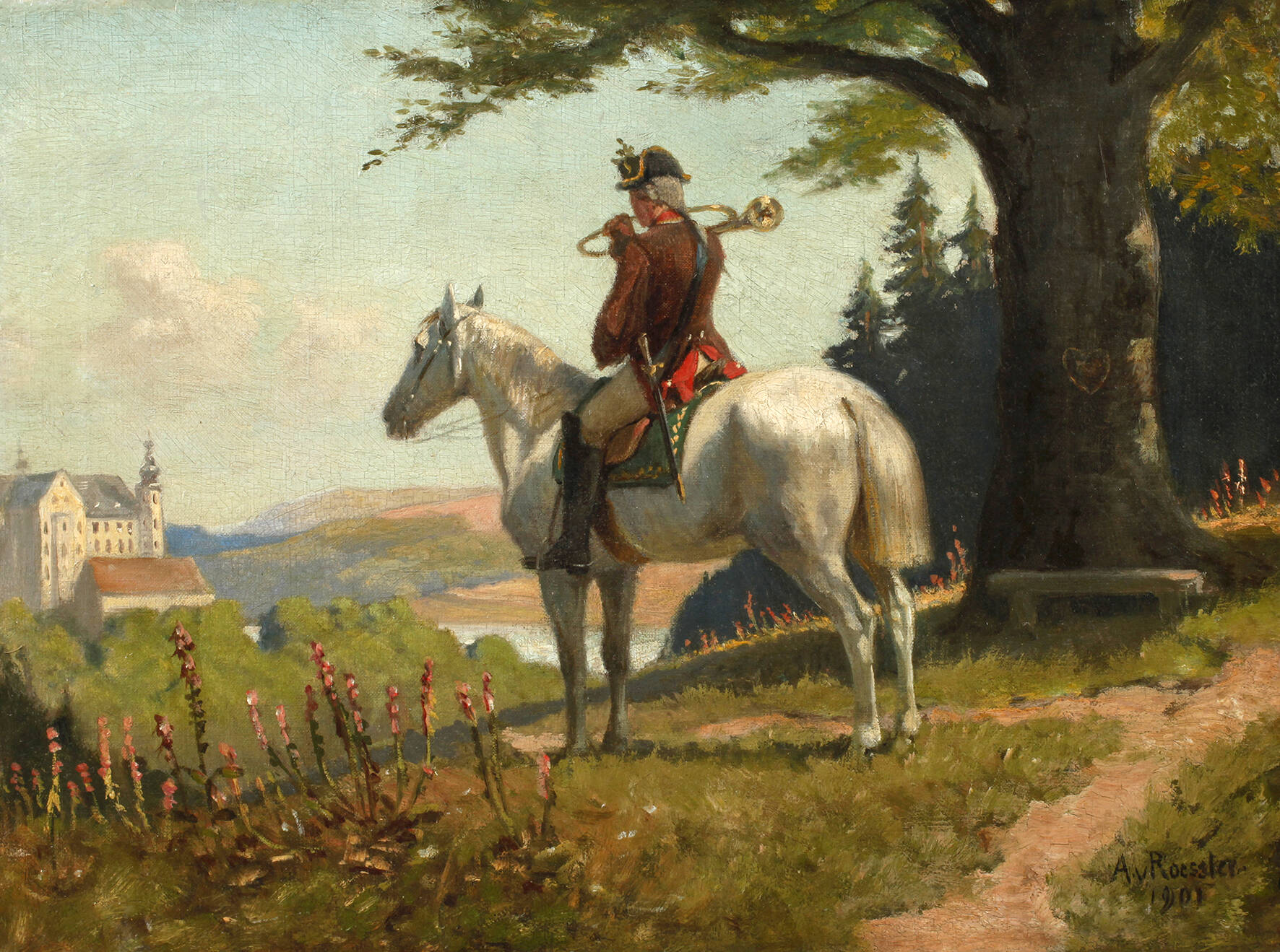 Adalbert von Roessler, Pikör mit Parforcehorn