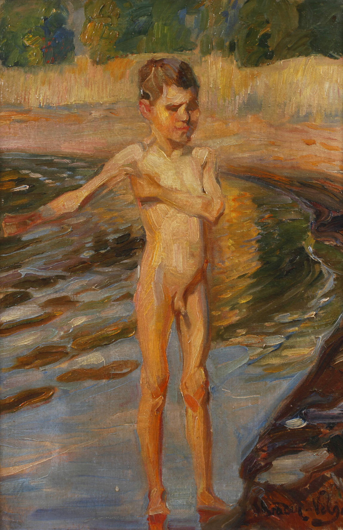 Prof. Carl Hans Schrader-Velgen, Uferpartie mit Knaben