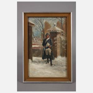 Französischer Soldat auf verschneiter Straße