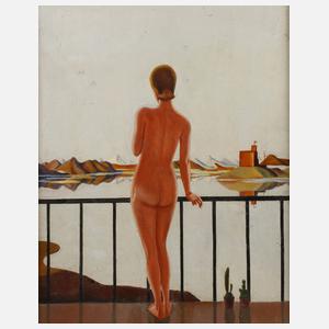 Damenakt am Geländer