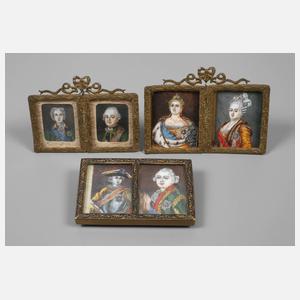 Drei Doppelportraits en miniature