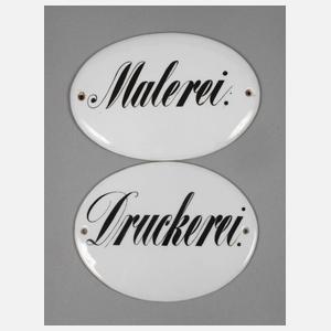 Zwei Schilder Porzellan