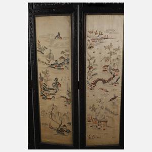 Paravent mit Seidenstickerei