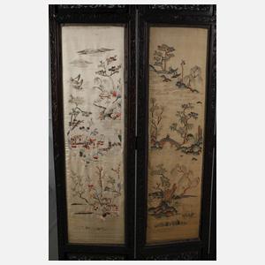 Paravent mit Seidenstickerei