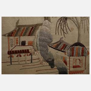 Paravent mit Seidenstickerei