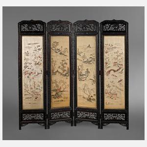 Paravent mit Seidenstickerei