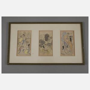 Fünf asiatische Papierarbeiten