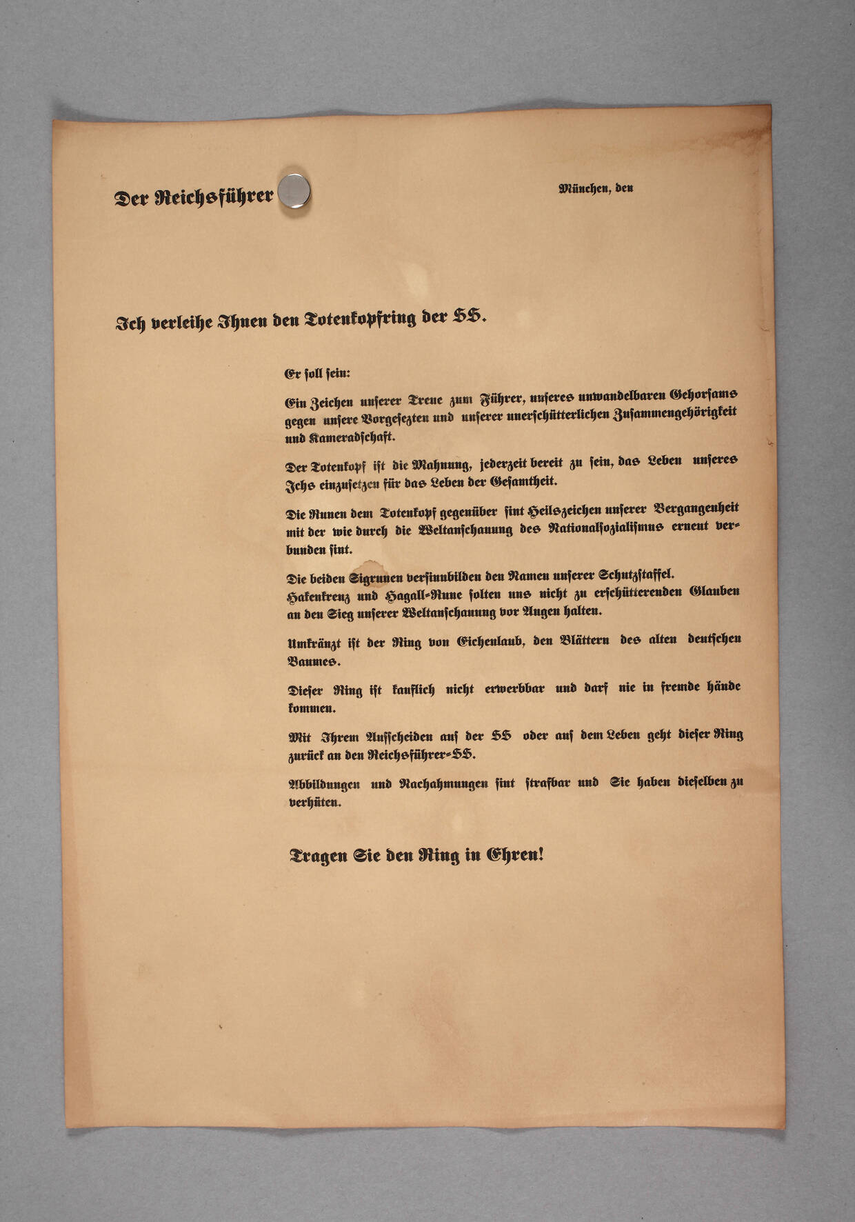 Urkunde der Schutzstaffel