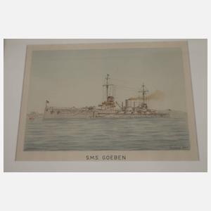Vier Aquarelle Kriegsschiffe