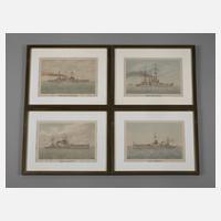 Vier Aquarelle Kriegsschiffe111