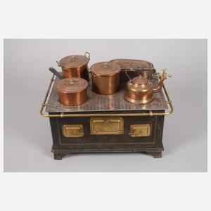 Bing großer Puppenherd mit Kupfertöpfen