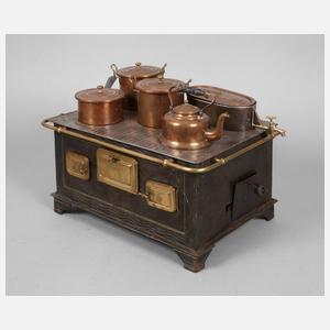 Bing großer Puppenherd mit Kupfertöpfen