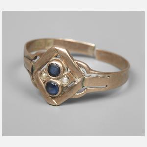 Jugendstilring mit Saphiren und Perlen