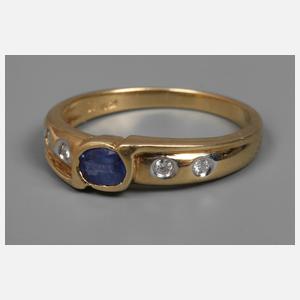 Damenring mit Saphir und Brillanten