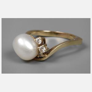 Damenring mit Brillanten und Perle