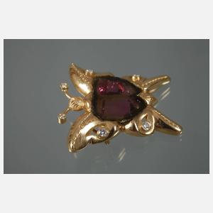 Schmetterlingsbrosche mit Turmalin und Brillant