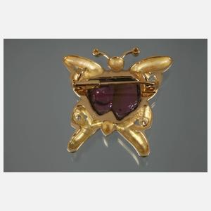 Schmetterlingsbrosche mit Turmalin und Brillant