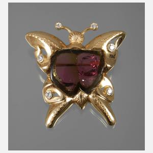 Schmetterlingsbrosche mit Turmalin und Brillant