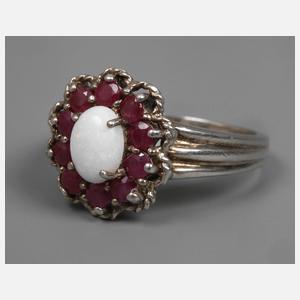 Damenring mit Opal und Rubinen