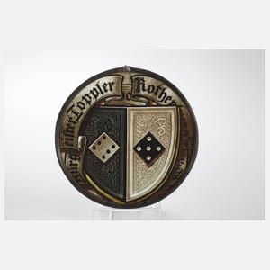 Zwei alte Bleiglasscheiben mit Emaillemalerei