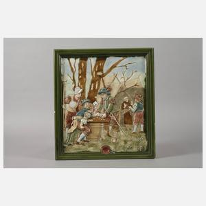 Drei bemalte Ofenkacheln