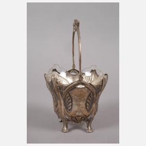 Silber Henkelschale mit Glaseinsatz