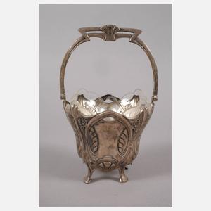 Silber Henkelschale mit Glaseinsatz