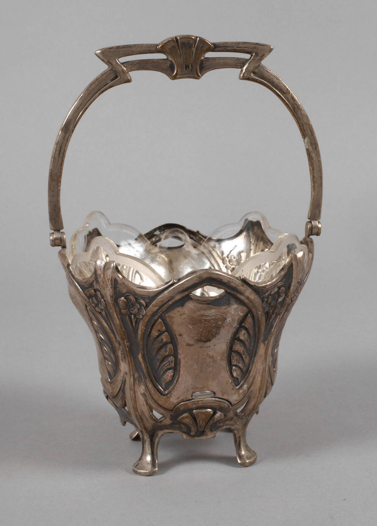 Silber Henkelschale mit Glaseinsatz