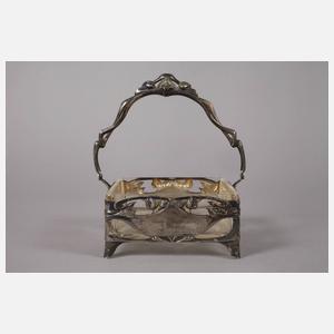 Silber Henkelschale mit Glaseinsatz