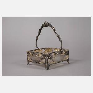 Silber Henkelschale mit Glaseinsatz