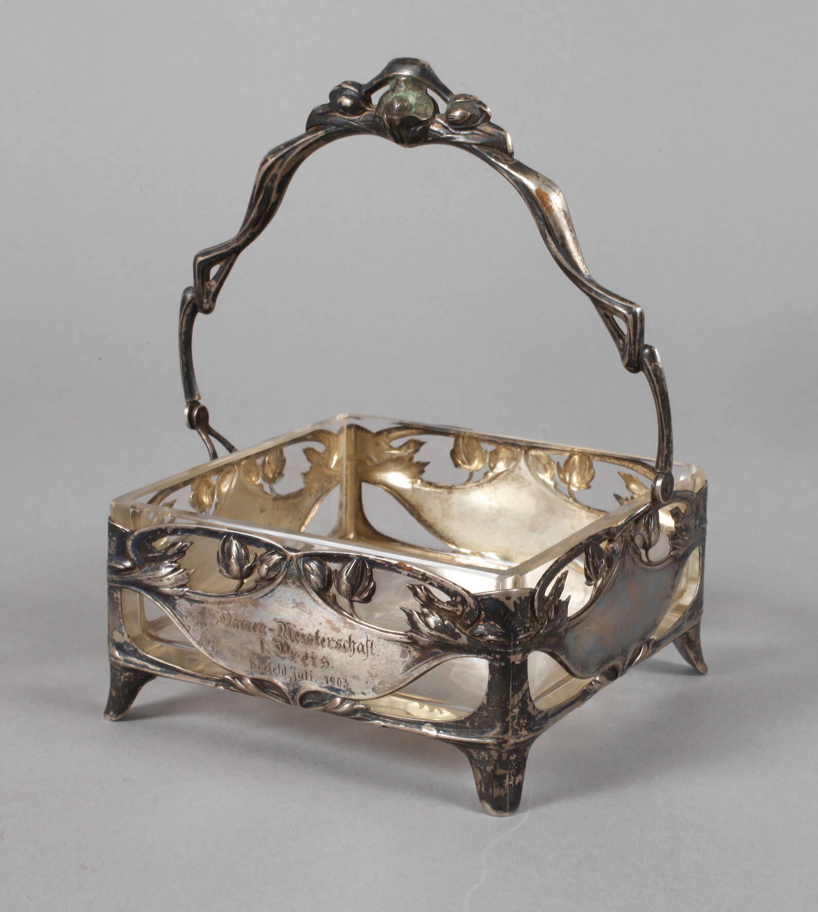 Silber Henkelschale mit Glaseinsatz