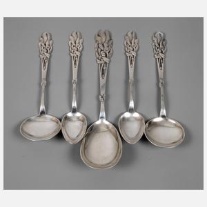 Dänemark fünf Silberlöffel Misteldekor