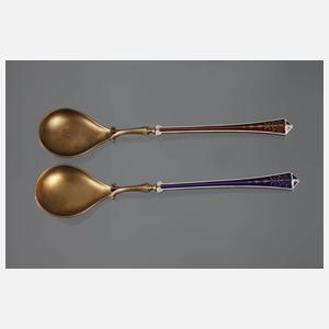 Paar Emaillelöffel David Andersen Norwegen