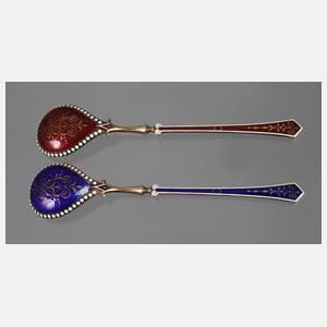 Paar Emaillelöffel David Andersen Norwegen