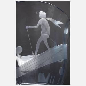 Vase mit Skifahrer Art déco