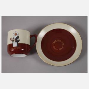 Sechs Kakaotassen mit Untertassen "Cacao Droste"