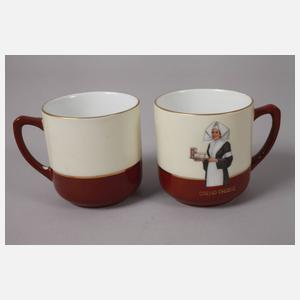 Sechs Kakaotassen mit Untertassen "Cacao Droste"