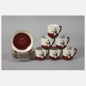 Sechs Kakaotassen mit Untertassen "Cacao Droste"