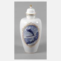 Meissen große Deckelvase Skispringermotiv111