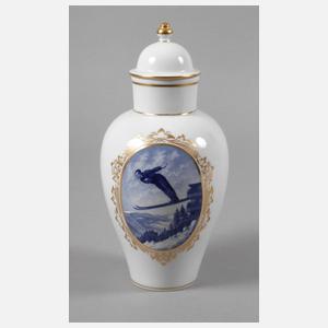 Meissen Deckelvase Skispringermotiv