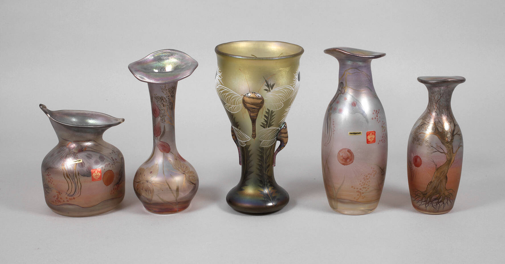 Poschinger fünf Vasen Studioglas