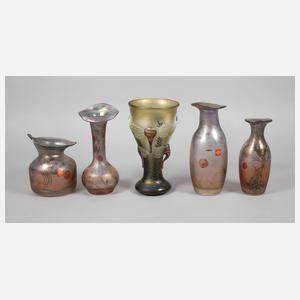 Poschinger fünf Vasen Studioglas