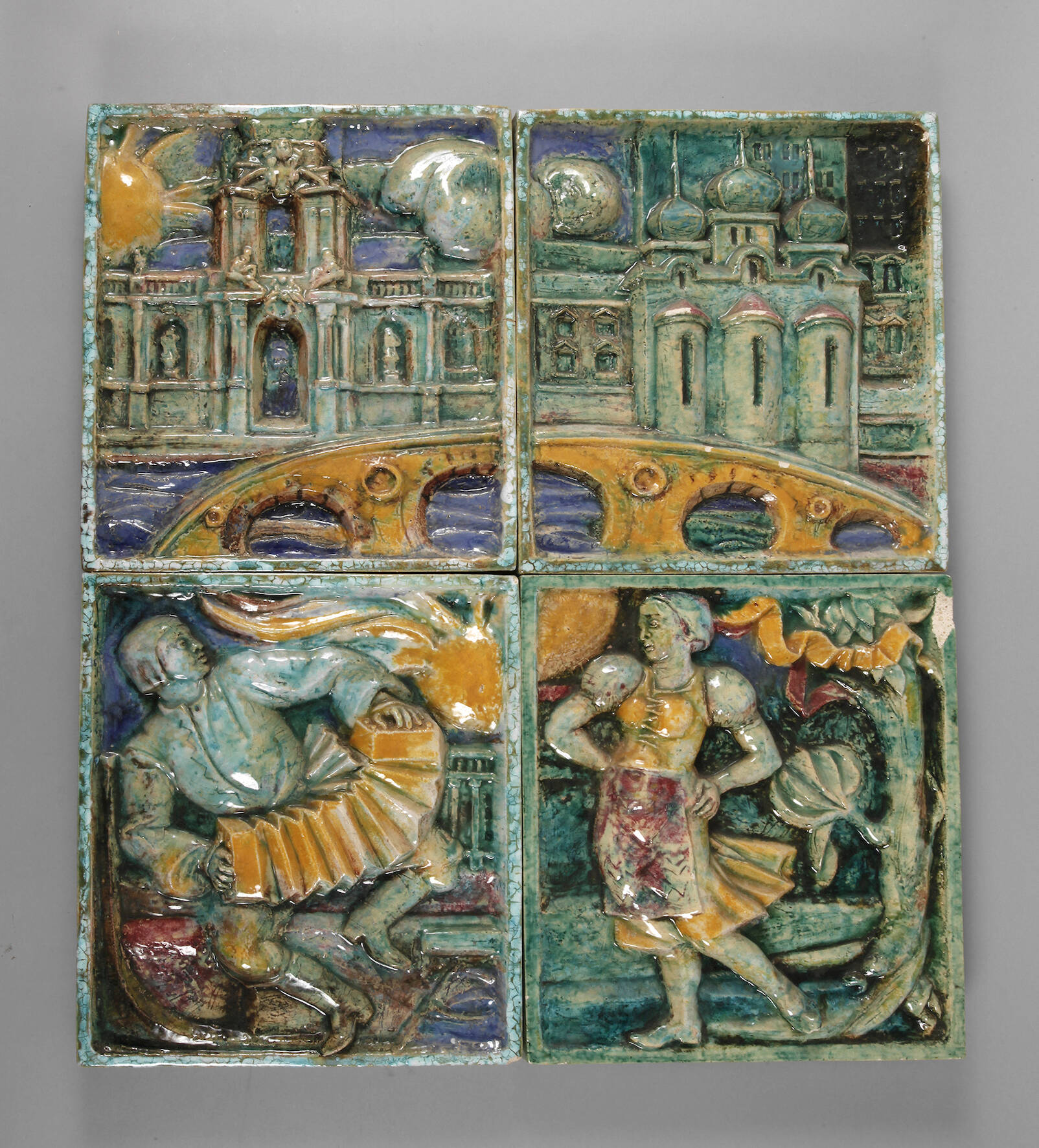 Vier Große Bildfliesen Heinz Werner attr.