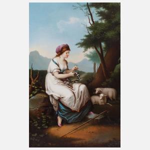 Bildplatte "Blumen windende Abra-Schäferin"