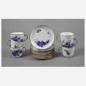 Kopenhagen sechs Mokkatassen "Blaue Blume/Goldrand"