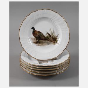 Kopenhagen sechs Speiseteller mit Vogelmotiven