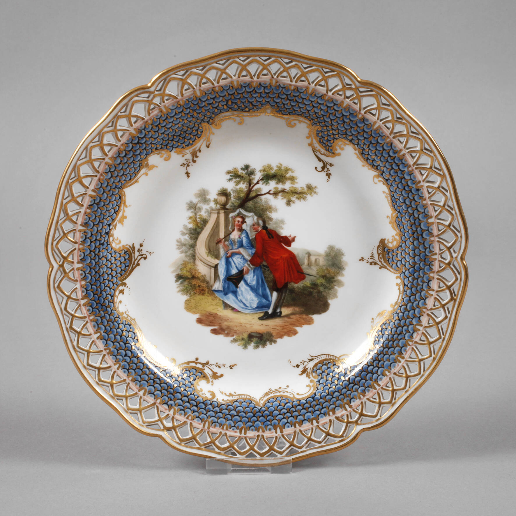 KPM Berlin kleiner Zierteller mit Watteaumalerei