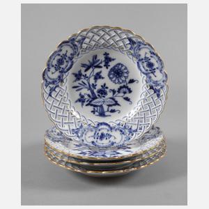 Meissen vier Durchbruchteller "Zwiebelmuster"