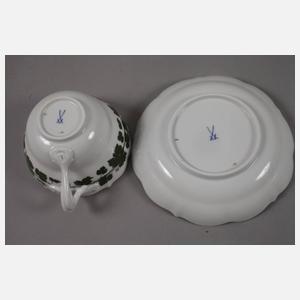 Meissen sechs Café au lait-Tassen Weinlaubdekor