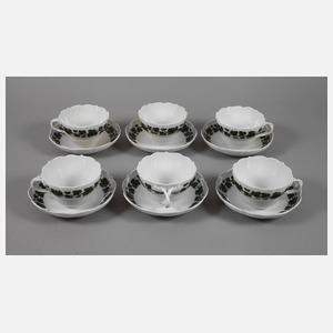 Meissen sechs Café au lait-Tassen Weinlaubdekor